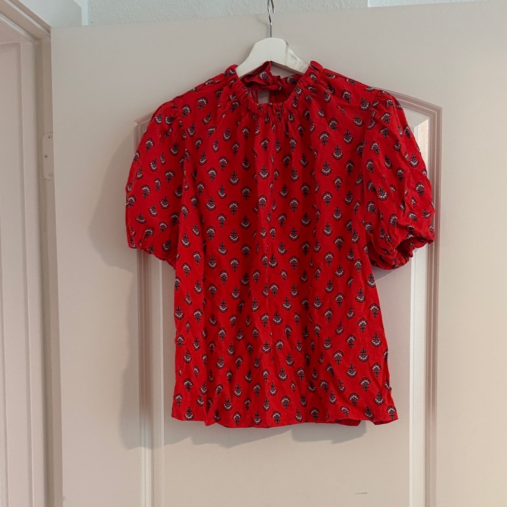 Ann Taylor Red and Black Patterned Blouse